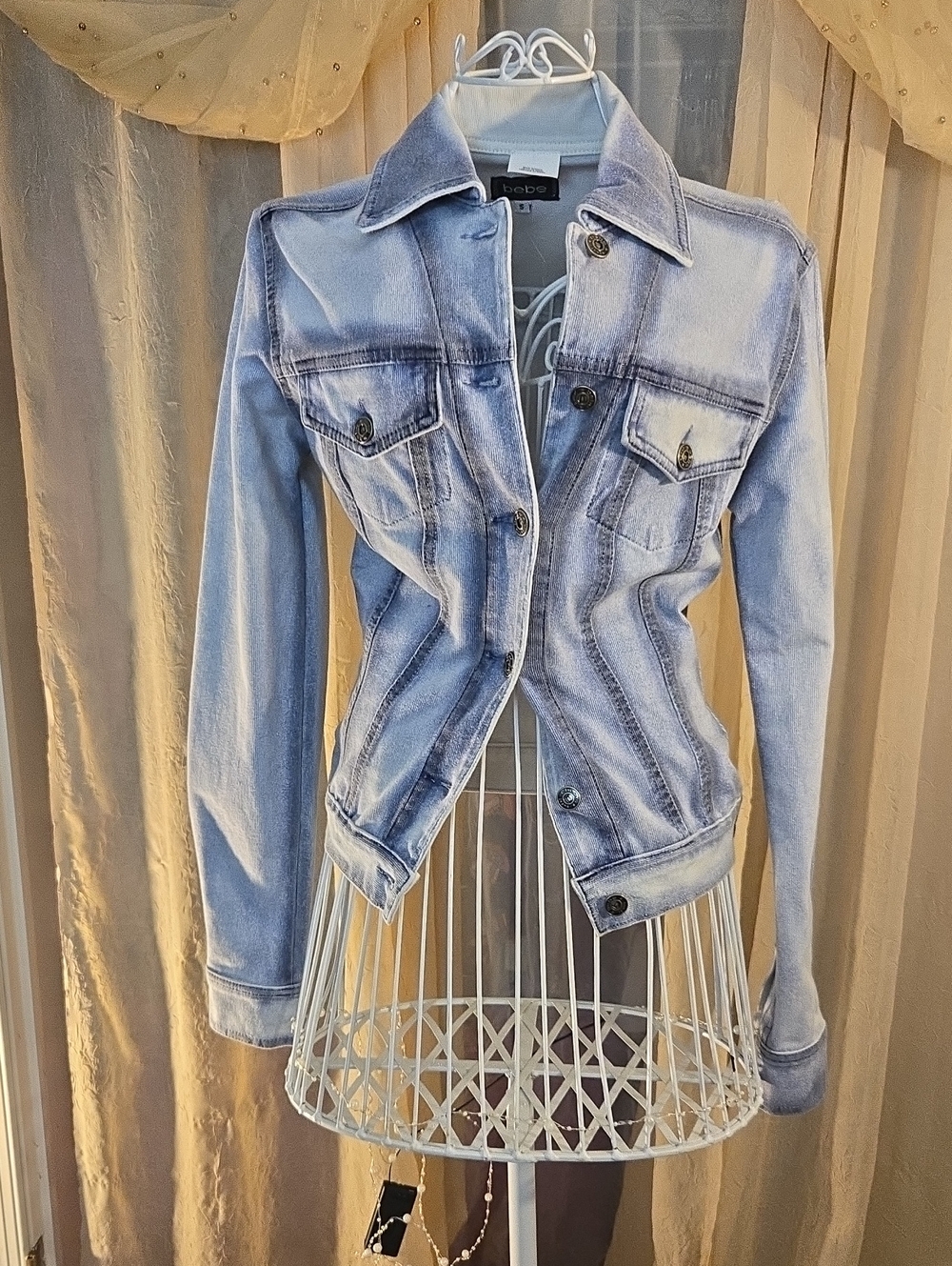 bebe Faded Light Blue Denim Jacket